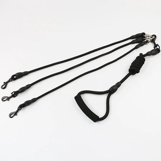 Black resistance band with attachments on a white background