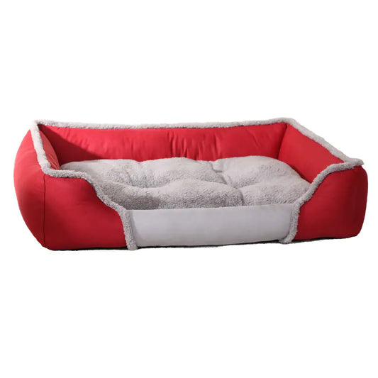 Red and gray pet bed on a white background