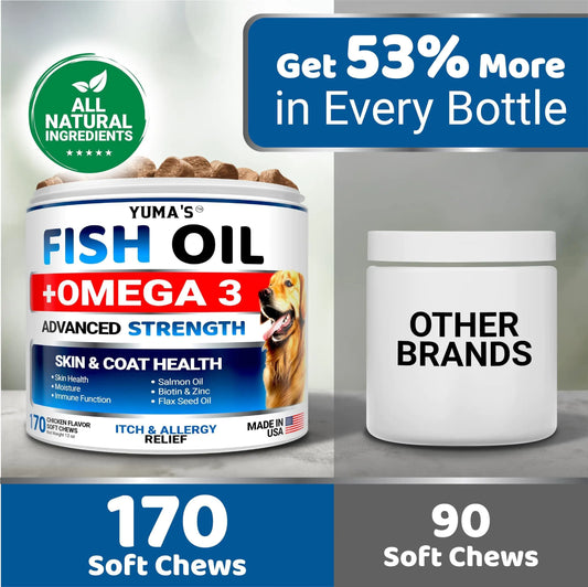 Yuma's Fish Oil + Omega 3 supplement container with a comparison to 'Other Brands' on a gray background.