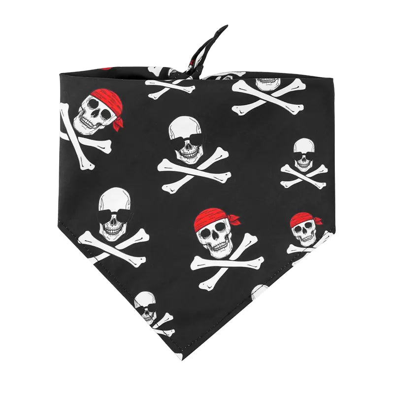 Black bandana with skull and crossbones pattern on a white background