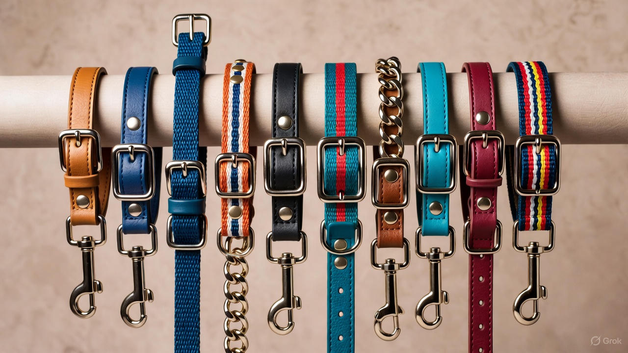 Leashes and collars for an enhanced stroll around the neighborhood or walk around the town