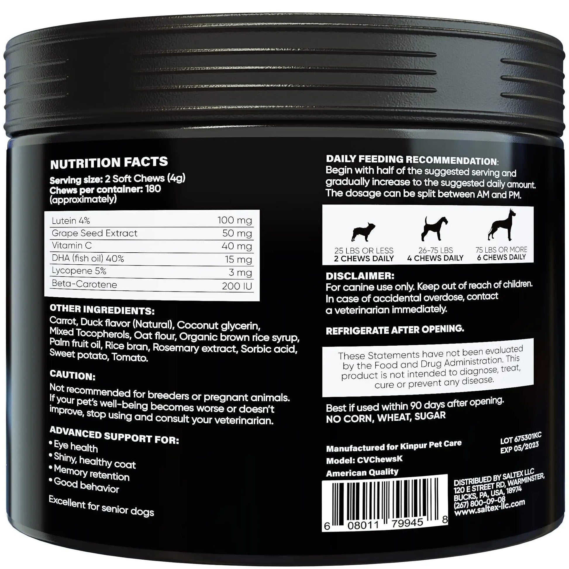 Back label of a supplement container with nutritional information and ingredients listed.