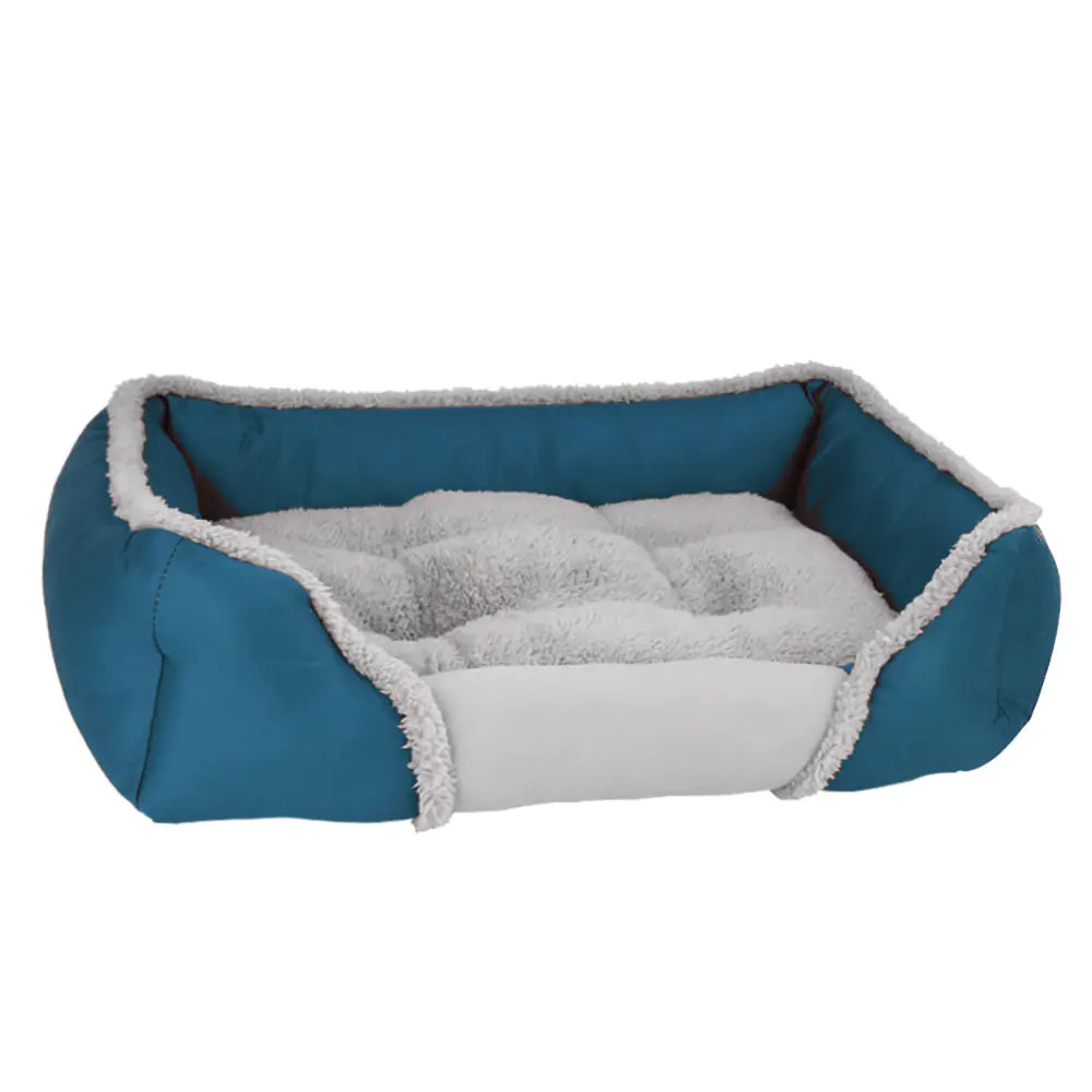 Blue and gray pet bed on a white background