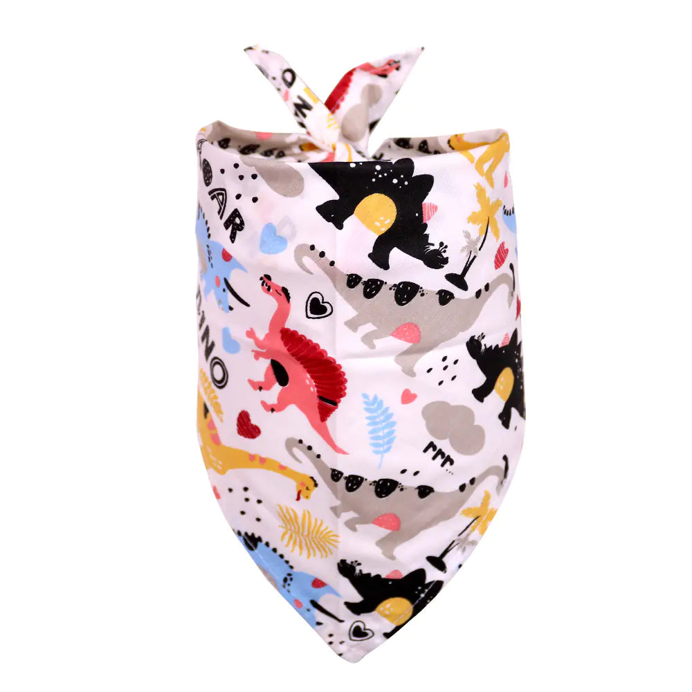 Colorful bandana with cartoon animal designs on a white background