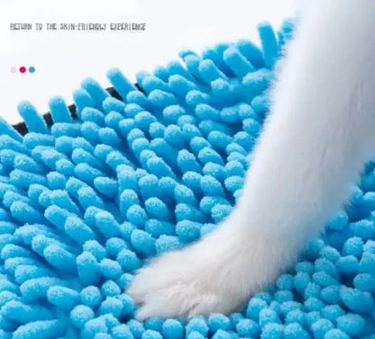 Blue textured mat with a white paw on it