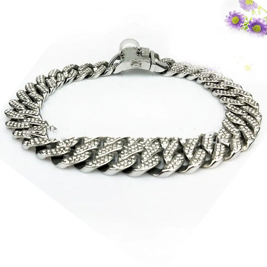 Silver chain bracelet on a white background