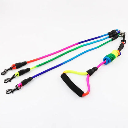 Colorful resistance bands with handles on a white background