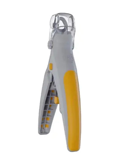 Dog nail trimmer with yellow handle on a white background