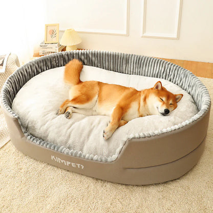 Dog lying on a KIMPET pet bed in a cozy room.