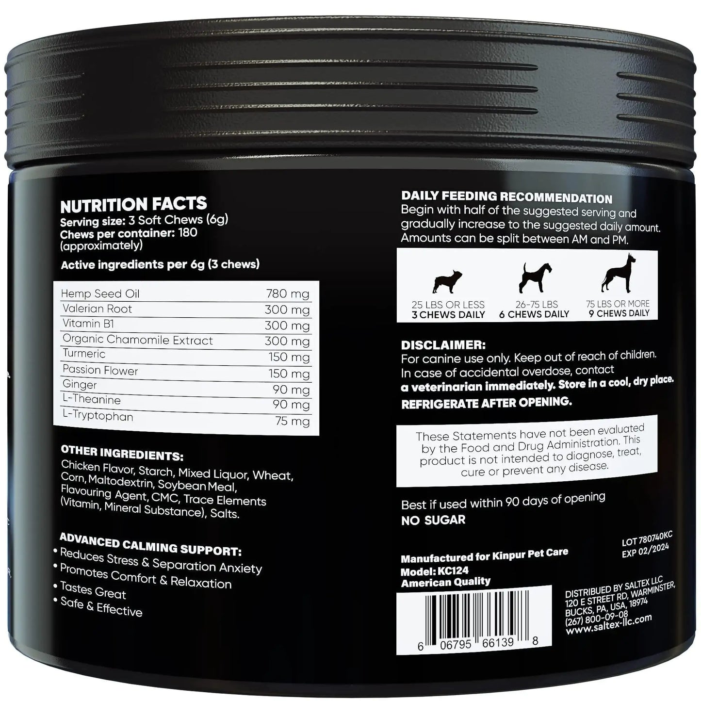 Back label of a black container with nutritional information and ingredients listed.