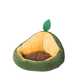 Avocado-shaped pet bed with a leaf on a white background