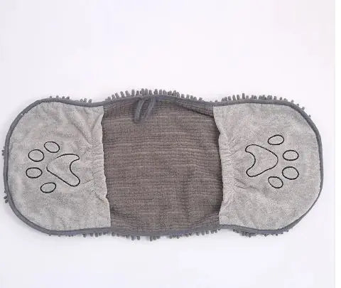 Gray and brown pet mat with paw prints on a white background