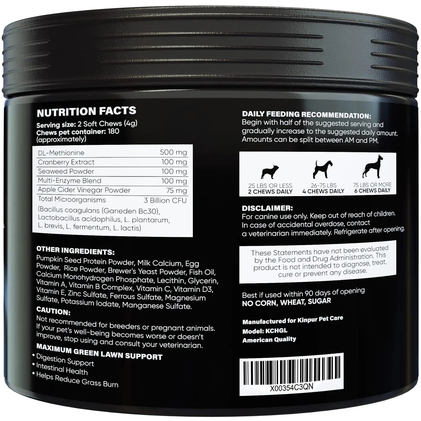 Back label of a supplement container with nutritional information and ingredients listed.