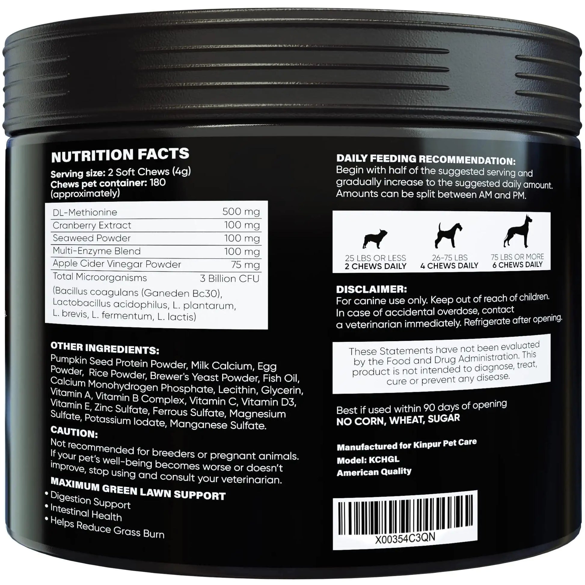 Back label of a supplement container with nutritional information and ingredients listed.