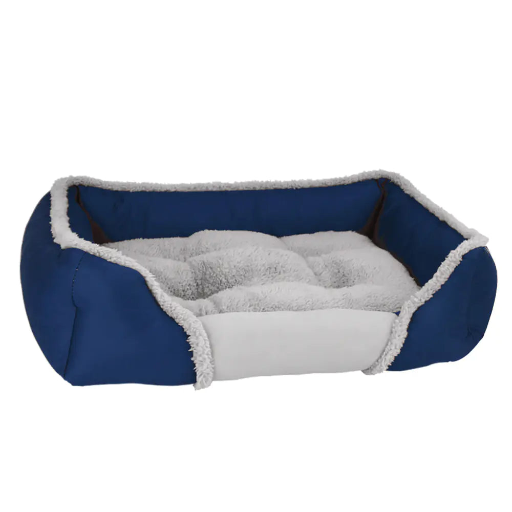 Blue and gray pet bed on a white background