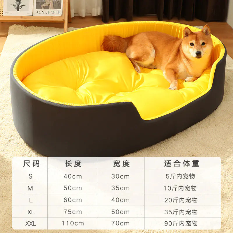 yellow and black pet bed