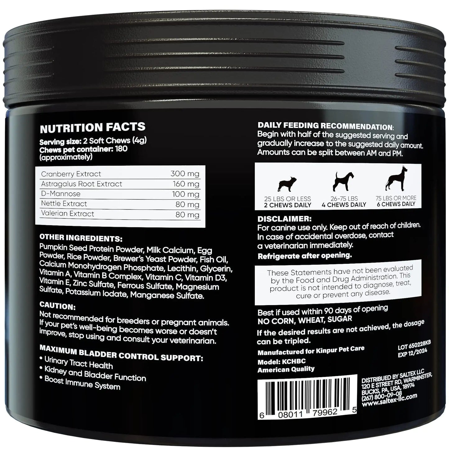 Back label of a black supplement container with text and nutritional information.