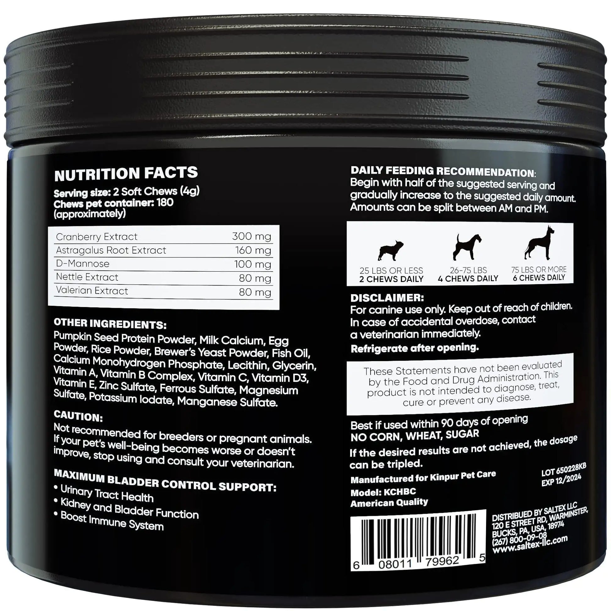 Back label of a black supplement container with text and nutritional information.