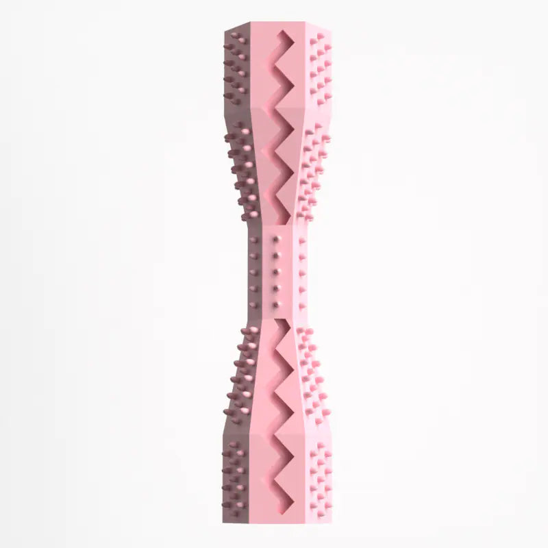 Pink pet chew toy with textured surface on a white background