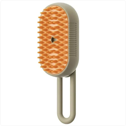 Pet grooming brush with orange bristles on a white background