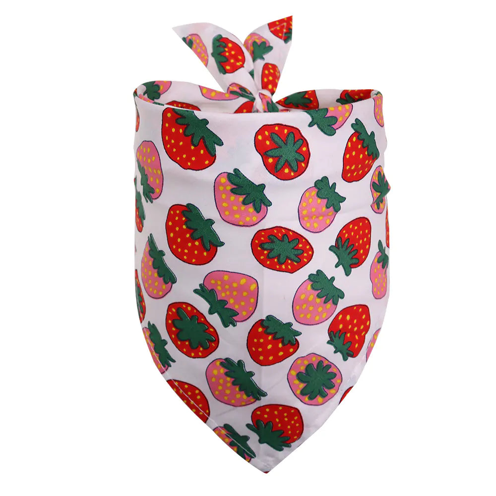 Dog bandana with strawberry pattern on a white background