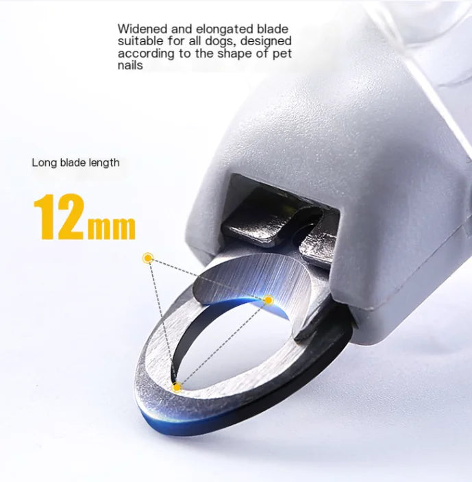 Pet nail trimmer with a focus on the blade length of 12mm on a white background.