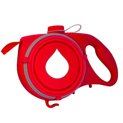 Red pet leash with a droplet design on a white background