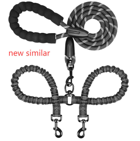 Dog leash with two attachments on a white background