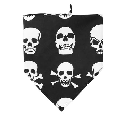 Black bandana with white skull and crossbones pattern on a white background